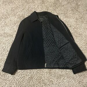 Express Men's Wool Blend Black Bomber Style Jacket W/Quilted Lining Full Zipper